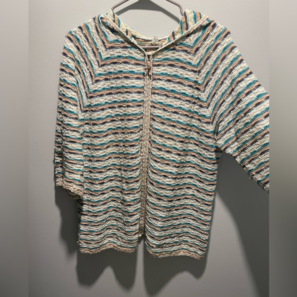 J. Jill Striped 3/4 Sleeve Hoodie - Size L